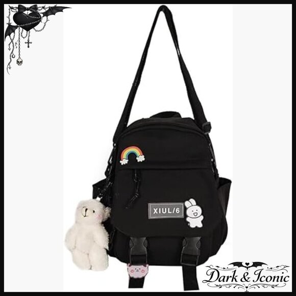 Mini Backpack with Cow Pendant, 10.5x9x5 Inch Nylon Daypack for School Travel